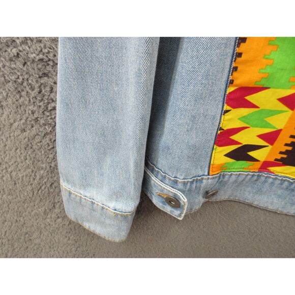 D'Iyanu Women's Small African Traditional Print Distressed Denim Jacket - Picture 14 of 15